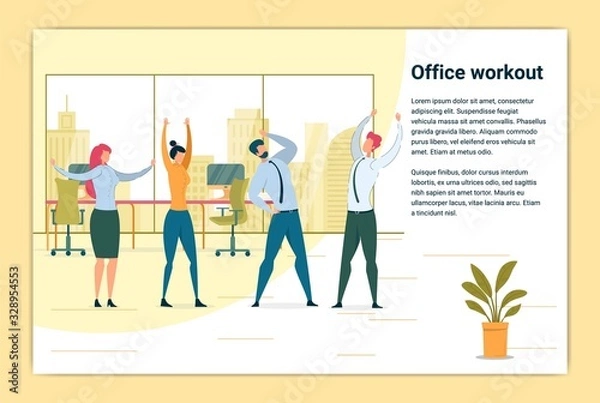 Fototapeta Workout at Workplace Flat Banner Vector Template