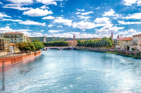 Obraz View Over Adige River in Verona, Italy
