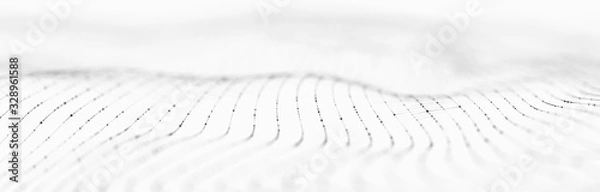 Obraz Wave 3d. Fala cząstek. Streszczenie białe tło geometryczne. Wizualizacja Big Data. Technologia danych streszczenie futurystyczna ilustracja. Renderowanie 3d.
