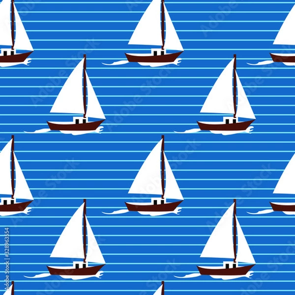 Fototapeta sailing ships vector seamless pattern. Beautiful design elements, perfect for nursery.