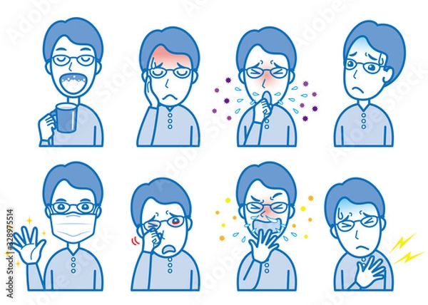 Fototapeta 体調不良の男性のイラスト