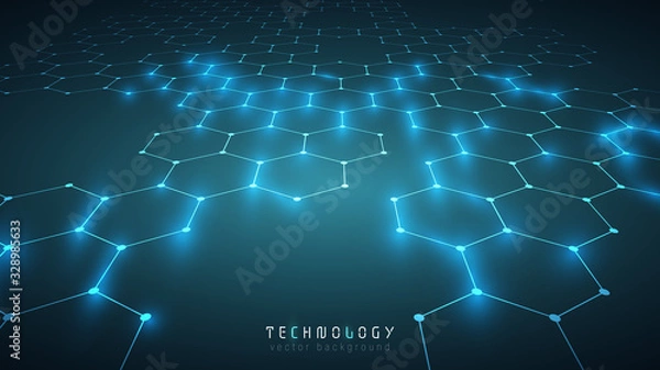 Fototapeta modern blue connection hexagon technology abstract vector background,innovation speed communication technology business background,futuristic tech background