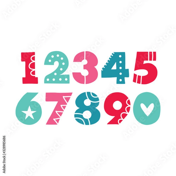 Fototapeta Bold hand drawn vector numbers with patterns and shapes