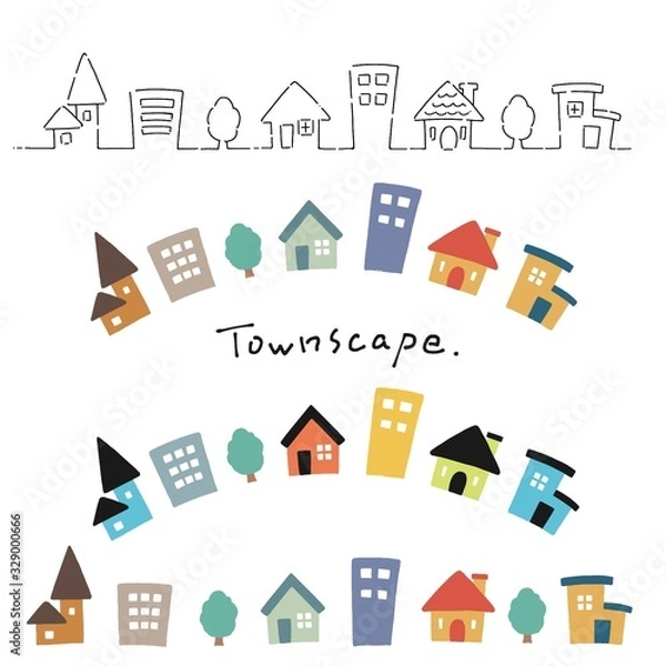 Obraz 手書き風　可愛い家のイラストセット