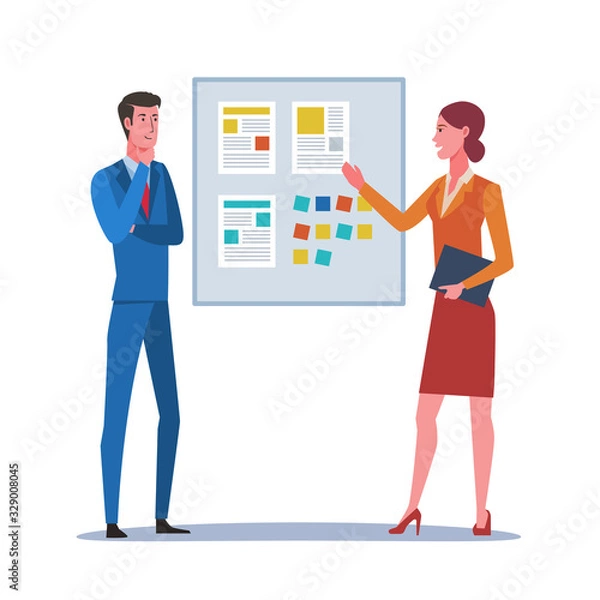 Fototapeta Office workers discussing a project