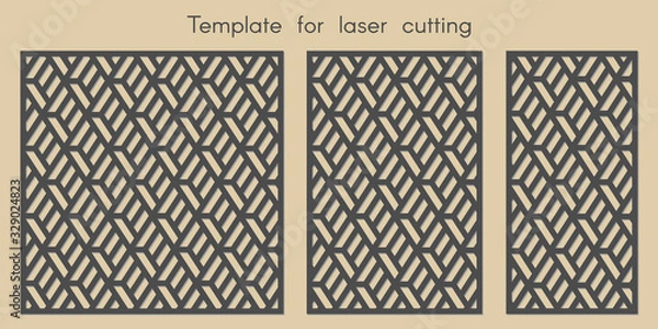 Fototapeta Template for laser cutting. Stencil for panels of wood, metal. Geometric pattern. Abstract background for cut. Vector illustration. Decorative cards. Ratio 1:1, 2:3, 1:2.