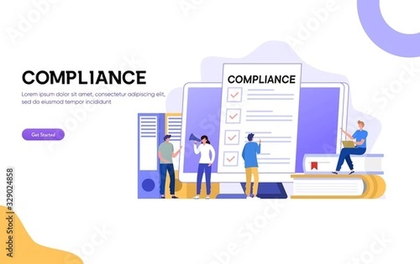 Fototapeta Compliance Rules vector illustration, Businessman offering to sign business contract concept, people discuss regulation, can use for, landing page, template, ui, web, homepage, poster, banner, flyer