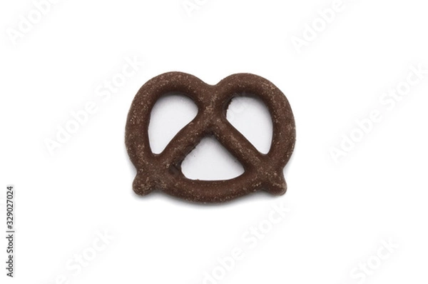Obraz Pretzel with Chocolated biscuit flavored and coated chocolated cream on white background.