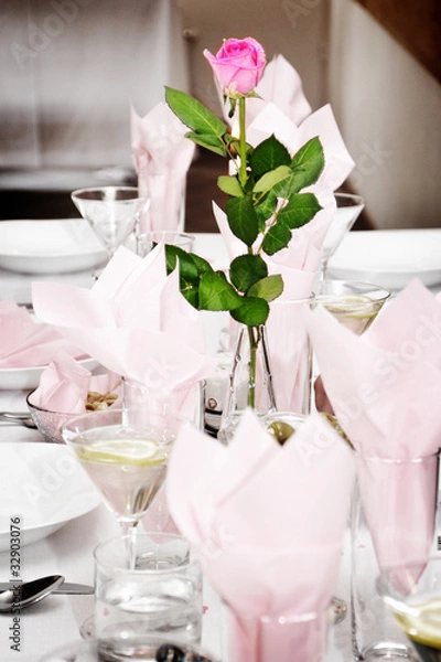 Obraz Pink rose on the festive table