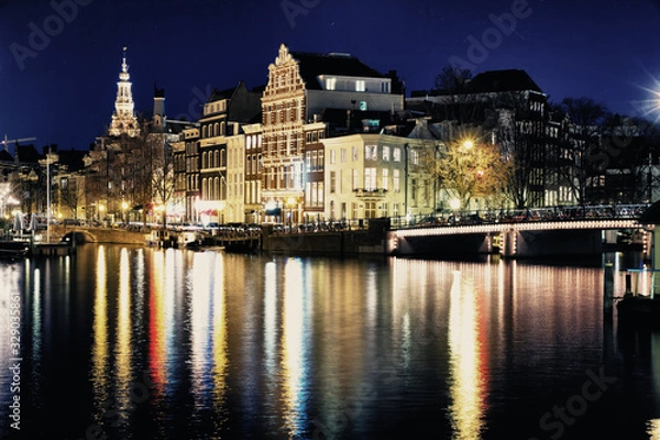 Fototapeta amsterdam bridge by night