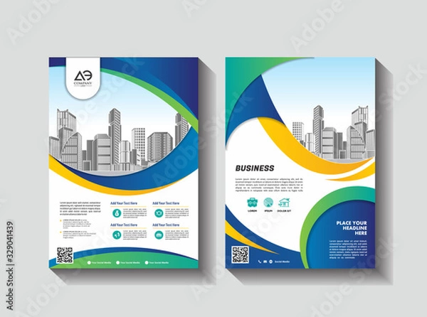 Fototapeta Business abstract vector template. Brochure design, cover modern layout, annual report, poster, flyer in A4 with colorful triangles, geometric shapes for tech, science, market with light background