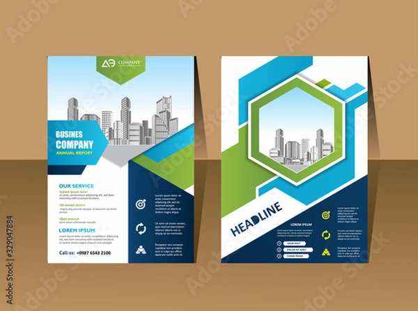 Fototapeta Business abstract vector template. Brochure design, cover modern layout, annual report, poster, flyer in A4 with colorful triangles, geometric shapes for tech, science, market with light background