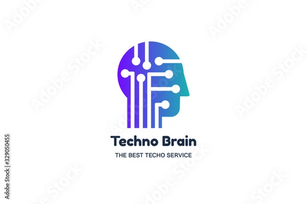 Fototapeta Man Head and Chip Techno Brain Multimedia Logo