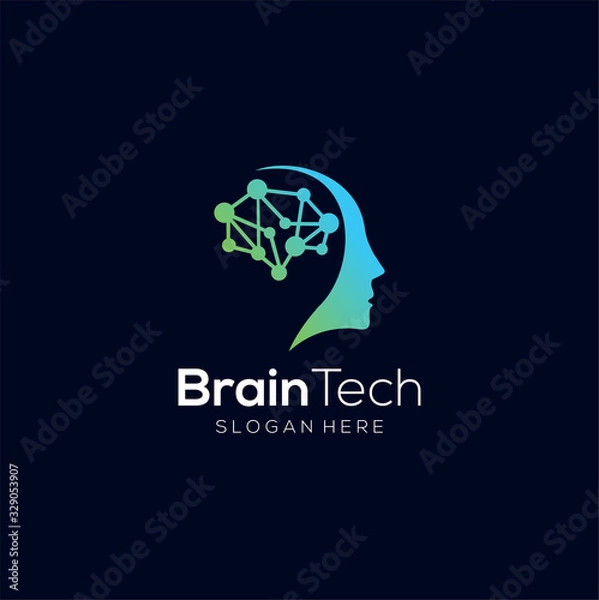 Fototapeta Brain Tech Mind Data Logo Design Template