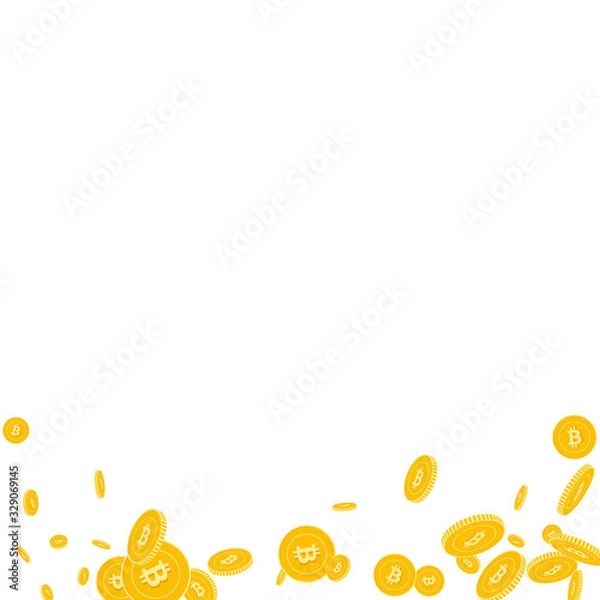 Fototapeta Bitcoin, internet currency coins falling. Scattere