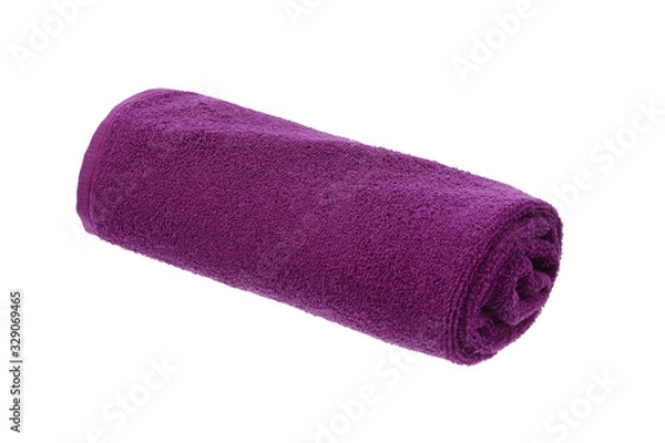 Fototapeta  purple twisted towel on a white background isolate