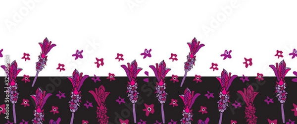 Obraz French Lavender Border-Love in Parise seamless repeat pattern Background. Abstract pattern illustration of lavender shapes flowers in pink,purple black. Perfect for Fabric, Scrapbook, wallpaper.