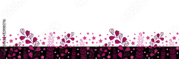 Obraz Lavender Nights Border-Love in Parise. Abstract Modern Lavender flowers seamless repeat pattern border in pink Black . Perfect for Fabric, Scrapbook, wallpaper.