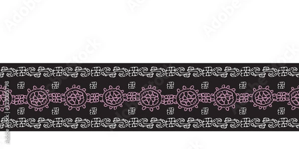Obraz Modern Lace Border-Love in Parise seamless repeat pattern background. Abstract pattern border of modern flower laces shapes illustration in pink and black. Perfect for fabric, scrapbook, wallpaper.
