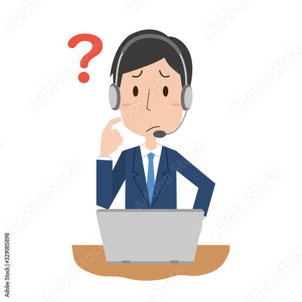 Fototapeta 	コールセンター　テレアポ　問い合わせ　男性　疑問　はてな