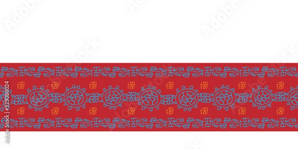 Obraz Colorful Lace Border-Geometric Modern Flowers seamless repeat pattern border. Modern pattern of laces flowers shapes stripes in red,blue,maroon orange . Perfect for fabric, scrapbook, wallpaper.
