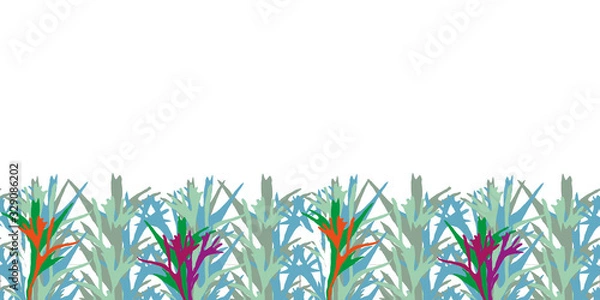 Obraz Modern Fern Border-Virgin Forest illustration seamless Repeat Pattern in green,blue,purple,red,orange,white & Brown.