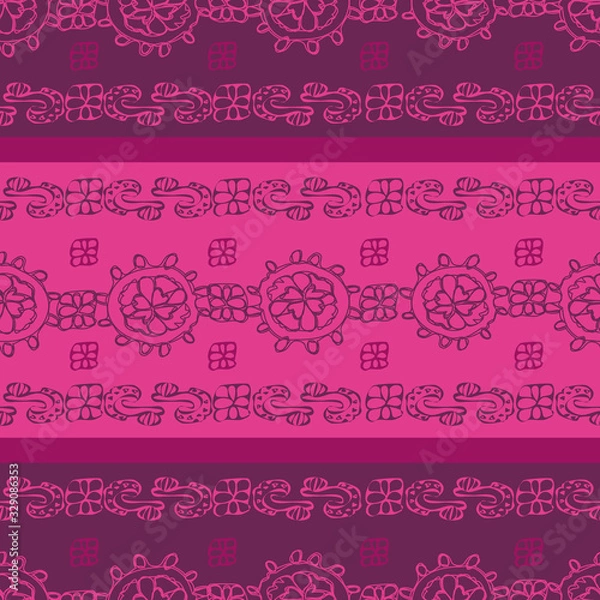 Obraz Pink Purple Lace-Geometric Modern Flowers seamless repeat pattern background Modern pattern of laces flowers shapes stripes in pink and purple . Perfect for fabric, scrapbook, wallpaper.