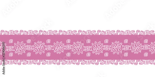 Obraz Pink Lace Border-Geometric Modern Flowers seamless repeat pattern border. Modern pattern of laces flowers shapes stripes in pink and white . Perfect for fabric, scrapbook, wallpaper.