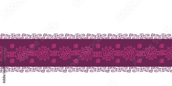Obraz Pink Purple Lace Border-Geometric Modern Flowers seamless repeat pattern border Modern pattern of laces flowers shapes stripes in pink and purple . Perfect for fabric, scrapbook, wallpaper.