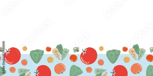 Obraz Fresh Vegetables Border-Vegi Delight, seamless repeat pattern illustration. Modern pattern border in red, green orange and blue. Modern pattern border. Perfect for fabric, scrapbook, wallpaper.