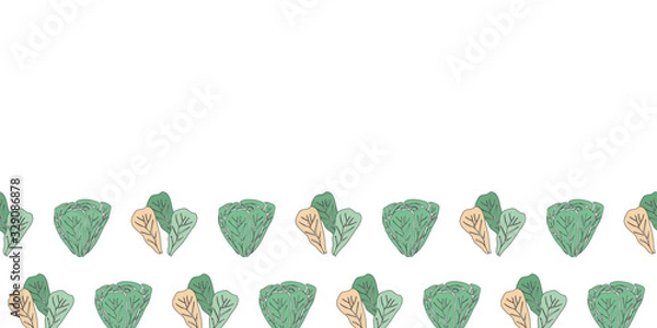 Obraz Lettuce Field Border-Vegi Delight seamless repeat pattern illustration border in green cream and white.Modern Pattern Background. Surface pattern Design, Perfect for fabric, scrapbook, wallpaper.
