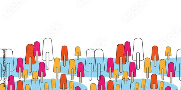 Obraz Ice Pop Parade Border-Sweet Dreams seamless repeat pattern. Pattern border in pink,blue,orange,yellow and white. Fun pattern background. Surface pattern design,Perfect for fabric, scrapbook,wallpaper.