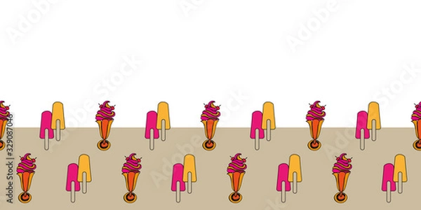 Obraz Ice Pop Sunday Border-Sweet Dreams seamless repeat pattern. Pattern border in pink, red,orange,yellow,cream white. Fun pattern background. Perfect for fabric, scrapbook, wallpaper.