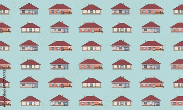 Fototapeta Seamless pattern with architectural facades of houses. Architectural background with drawings of cottages. Colorful vector illustration EPS10