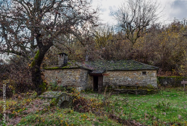Obraz Stone water mill in autumn scene