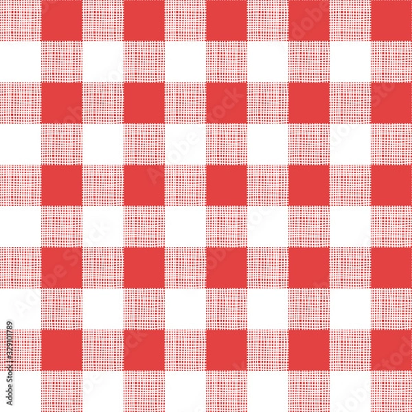 Fototapeta red gingham seamless pattern, abstract texture background, editable vector illustration for picnic decoration, fabric, textile, paper