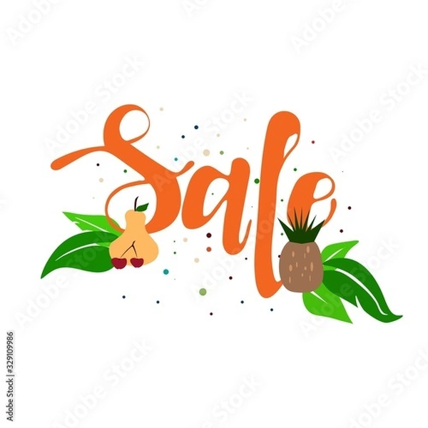 Fototapeta A word sale in orange color with fruits and leaves