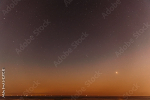 Obraz Real Colorful Night Sunset Sky Stars. Natural Starry Sky Above Sea Seascape Ocean Beach. Background