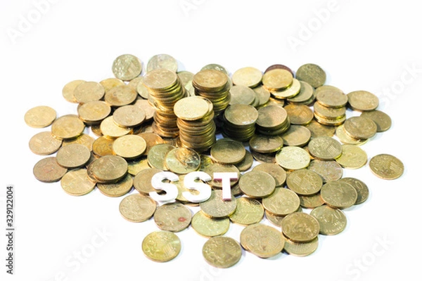 Fototapeta coins isolated on white with sst wording