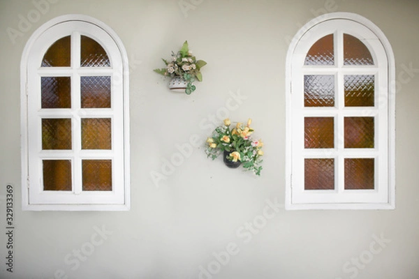 Fototapeta window with flowers in the house