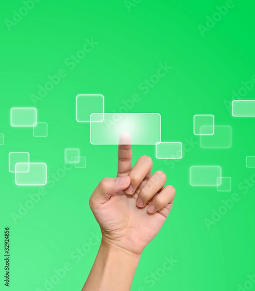 Fototapeta Hand pressing button