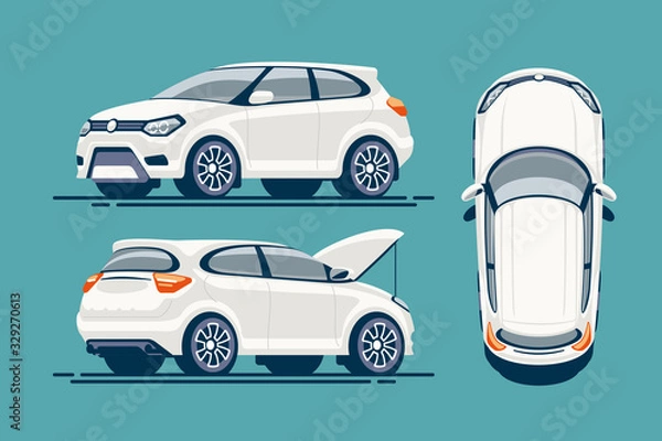 Fototapeta Car flat vector template. SUV isolated. Vehicle branding mockup. Side, front, back, top view.