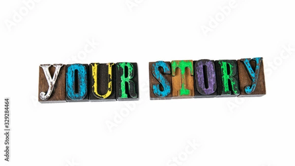 Obraz Your Story. Colored wooden letters on a white