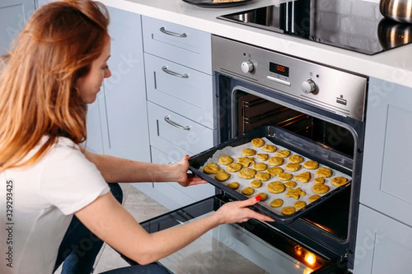 Fototapeta Strawberry chip cookies on baking pan