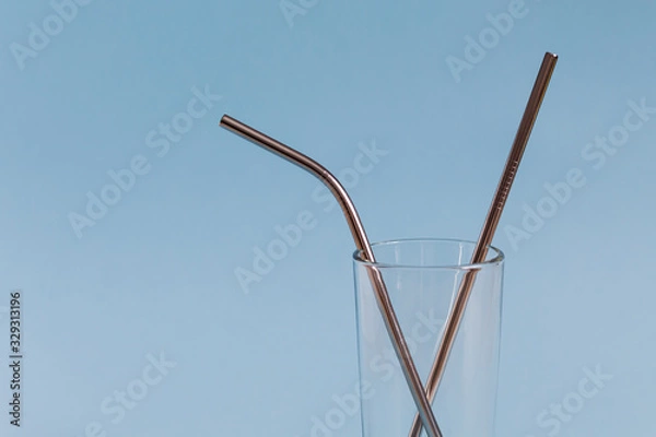 Obraz Reusable stainless steel cocktail tubes. The concept of protecting the environment and avoiding the use of plastic. Zero waste.