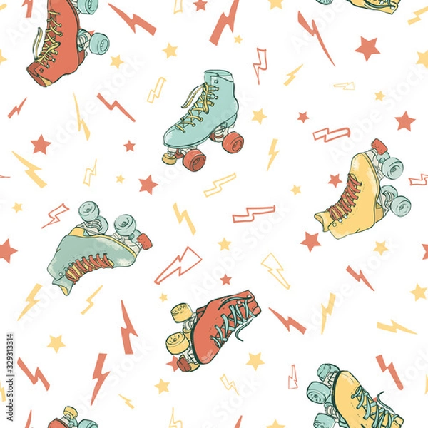 Obraz Vector Electric Roller Skating on White seamless pattern background.