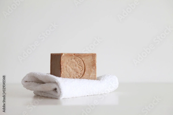 Obraz Traditional Arabic handmade hard soap bar soap associated with the city of Aleppo, Syria traditionally handmade made from olive oil. Aleppo is the name of the style of soap not a trade name