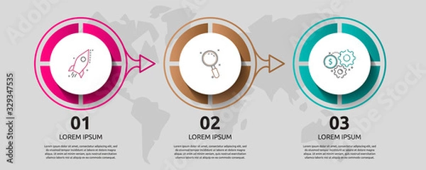 Obraz Vector template circle infographics. Business concept with 3 arrows and labels. Three steps for content, flowchart, timeline, levels