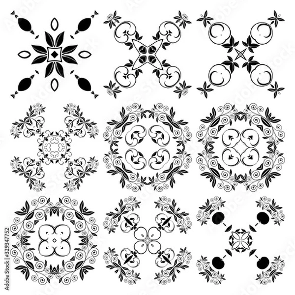 Obraz Round floral ornaments on background. Set