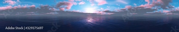 Obraz Beautiful panoramic sunset at sea, ocean landscape at sunrise, 3D rendering